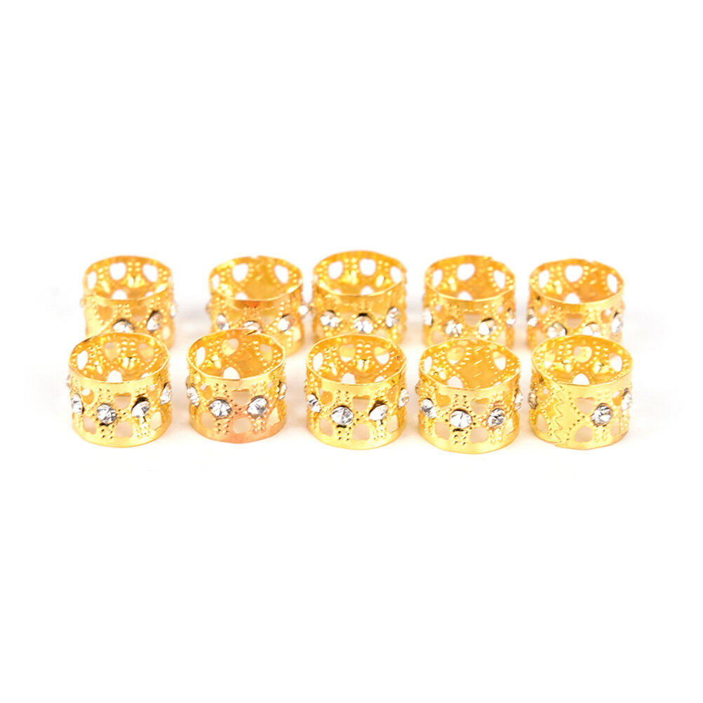 10Pcs Braiding Hair Rings Dreadlock Marley Braids Beads Clips Cuffs Rhines.l8