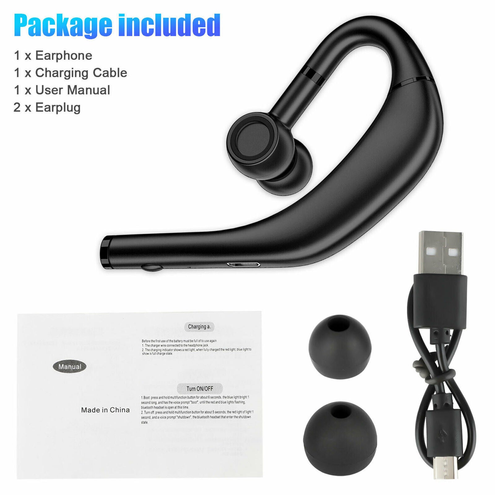 Wireless Bluetooth 5.0 Headset Stereo Driving Trucker Earphone Earbuds