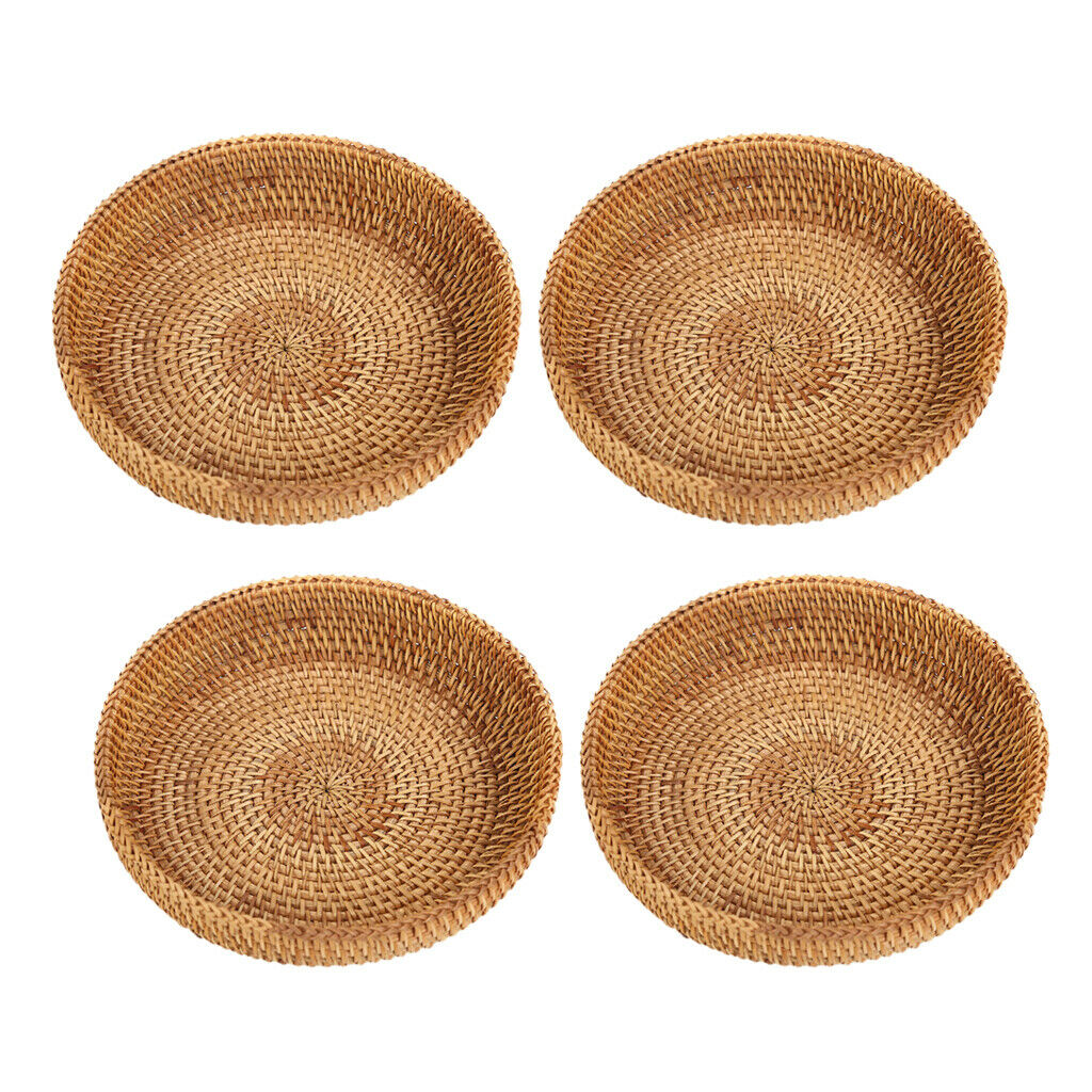 4x Handmade Woven Basket Storage Tea Serving Fruits Bowl Organizer 18cm