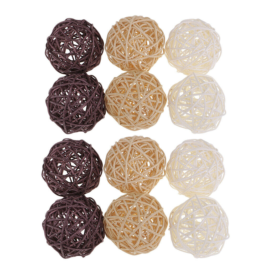 12Pieces 7cm Rattan Wicker Balls for Home Wedding Decor, Vase Fillers, Bird Toys