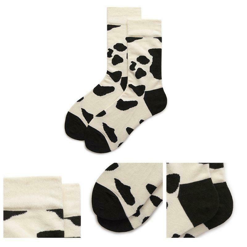 Unisex Funny Crew Socks Black White Milk Cow Print Skateboard Mid Tube Hosiery