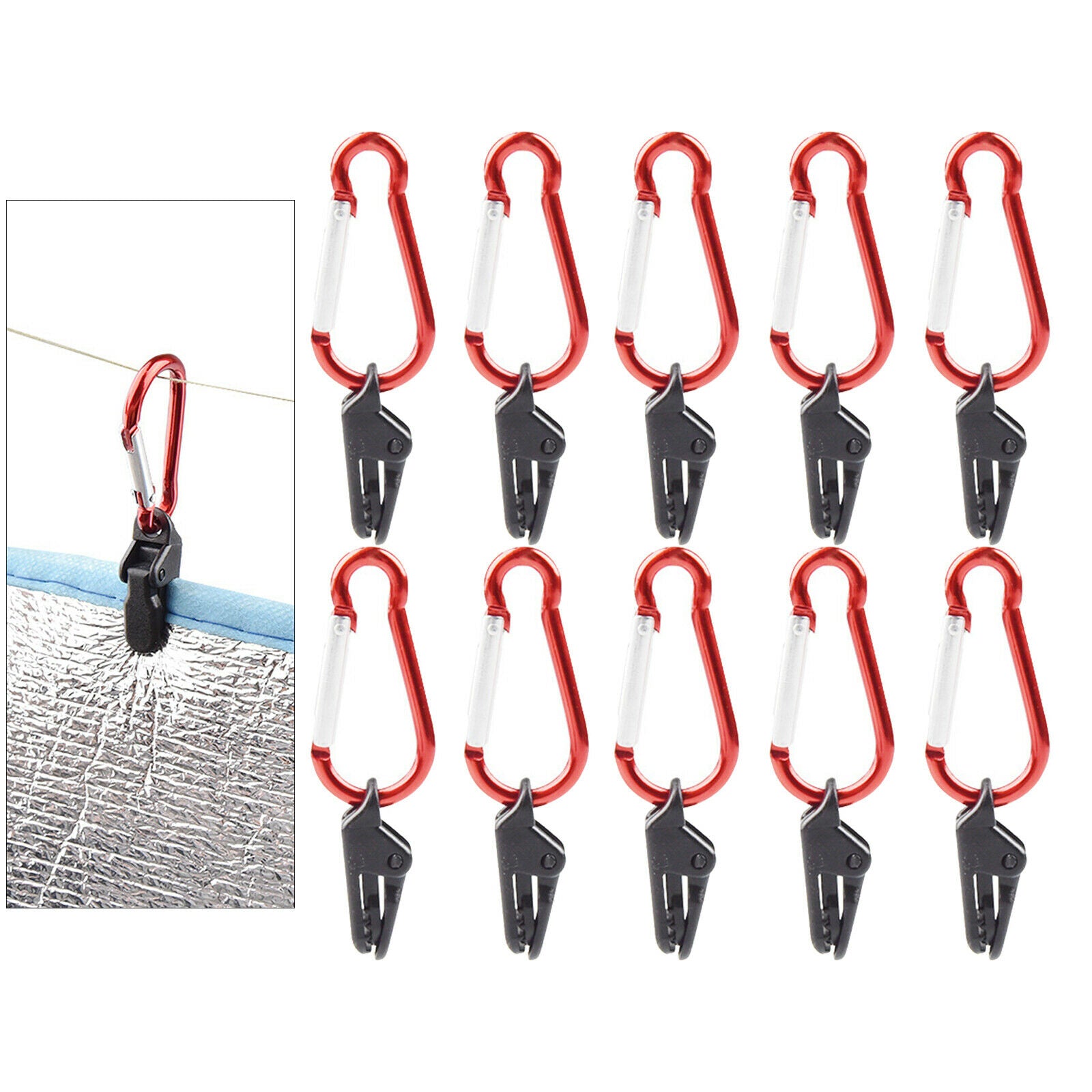 10x Tent Tarp Clips Tarpaulin Clamps Camping Hiking Canopy Carabiner Awnings