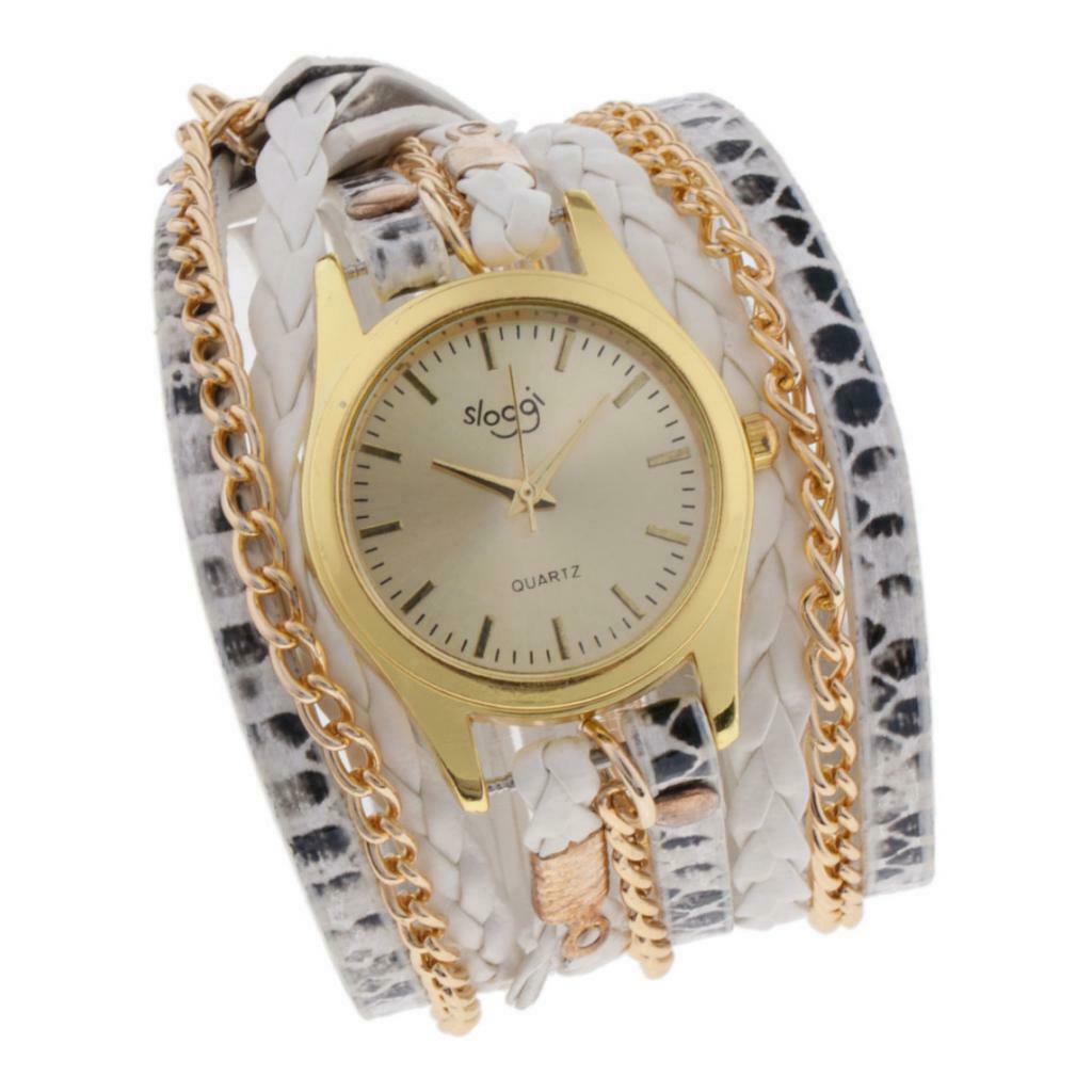 Womens Multilayer Wristwatch Weave Wrap Leather Bracelet Wrist Watch White
