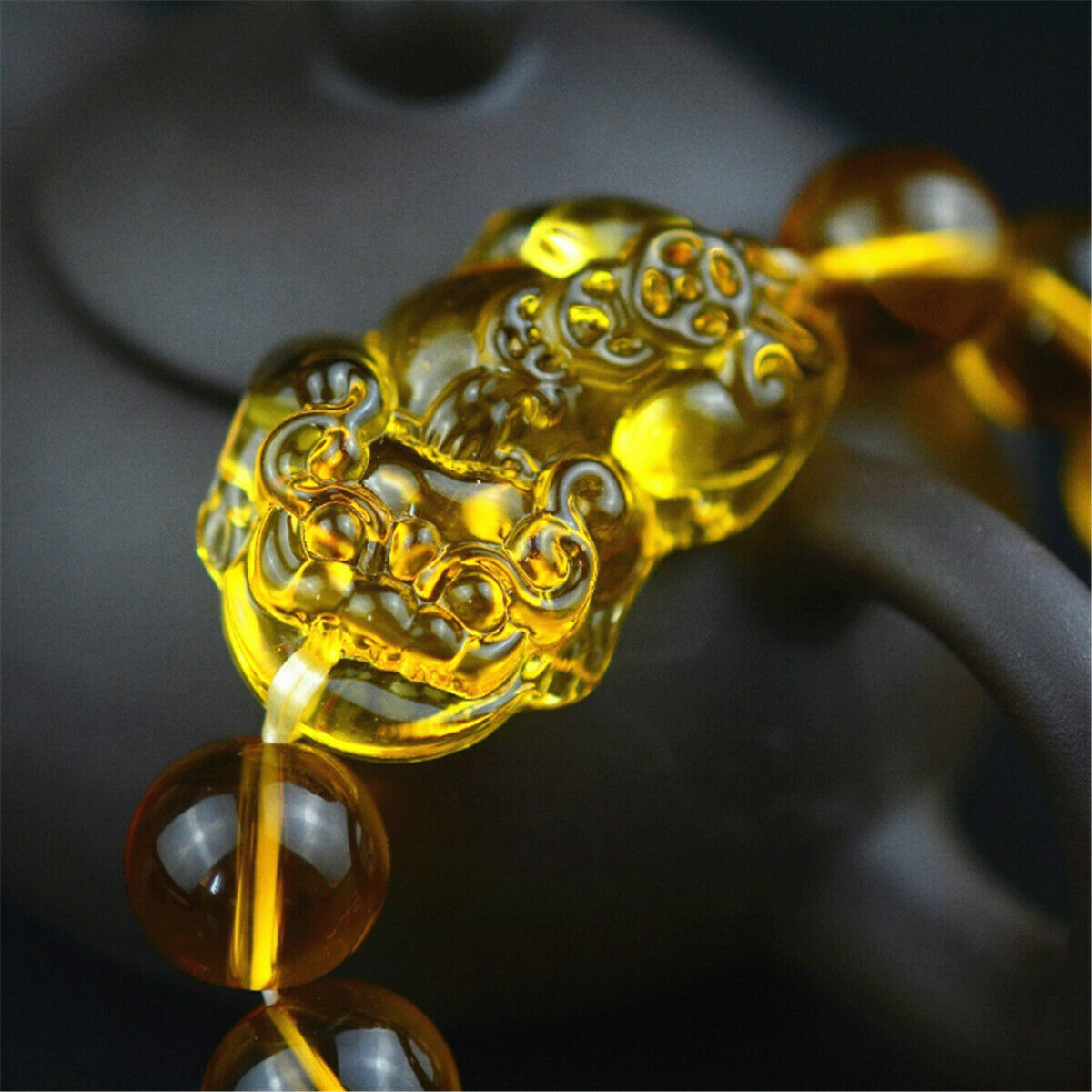 2pcs 10mm Feng Shui Citrine Yellow Pi Yao Pi Xiu Bracelet Bead for Wealth Luck