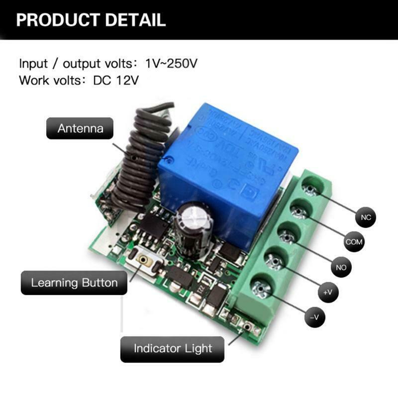 433Mhz Universal Wireless Remote Control Switch DC 12V 10A 1CH Relay Receiver
