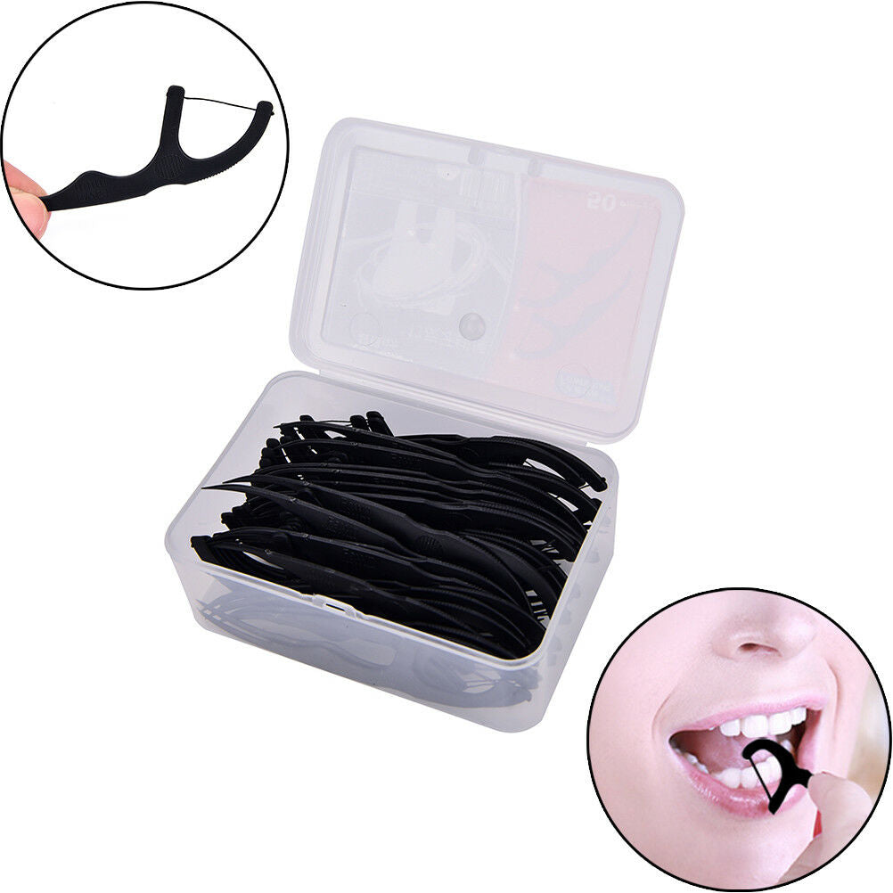 50X Bamboo charcoal Sticks Tooth Clean Picks Dental Floss Flosser Toothpi.l8