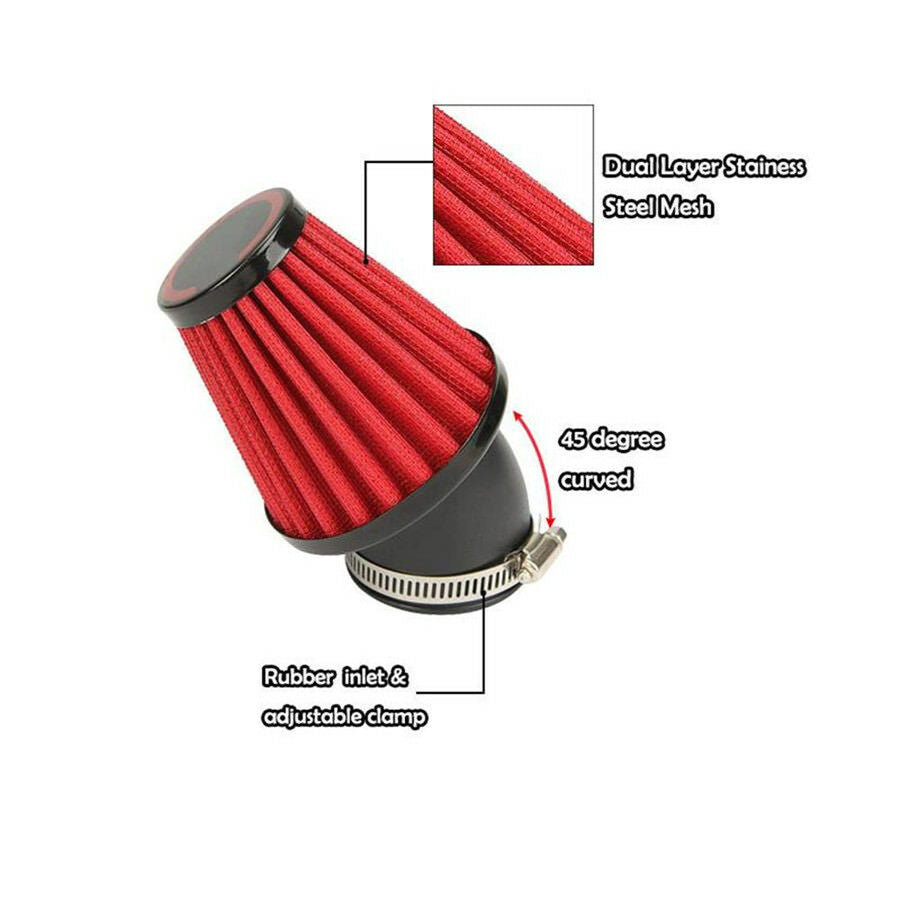42mm Cold Air Intake Tapered 45 Angled Air Filter Cleaner for Motorcycle Scooter