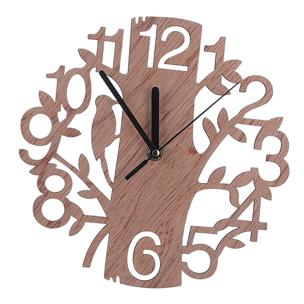 Tree Bird Shaped Wooden Wall Clock for Living Room TV Background Decor Gift