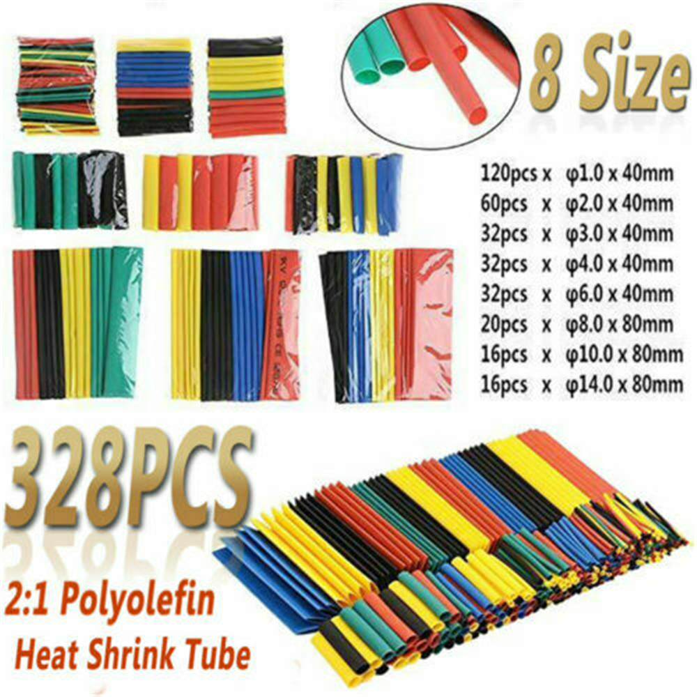 60X Copper Wire Ring Lug Terminal Connector + 328X Insulation Heat Shrink Tubing