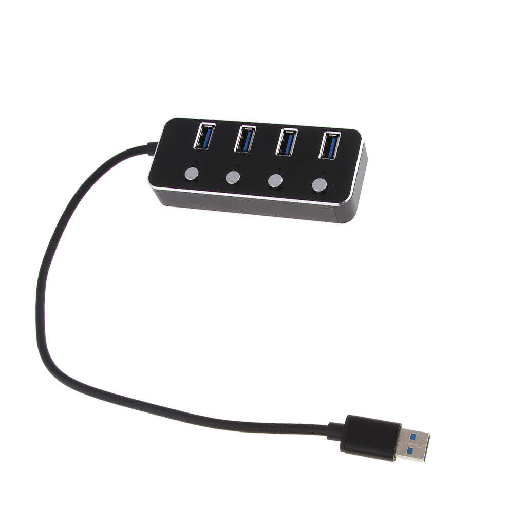 4 Ports USB 3.0 Hub Expansion Splitter Box with ON/OFF Switch Black