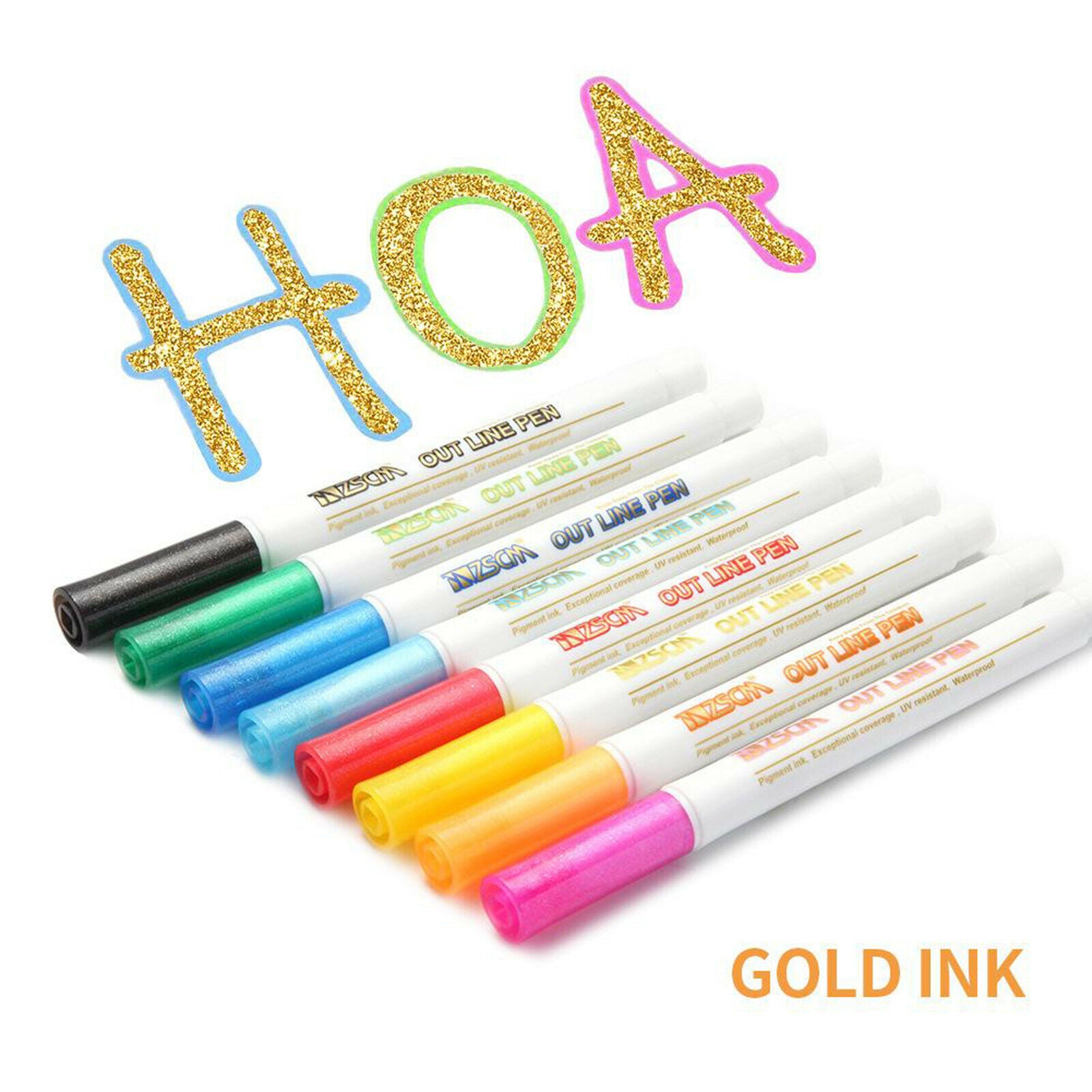 8 Colors Metallic Markers Double Line Outline Pens Writing Drawing Pens Painting