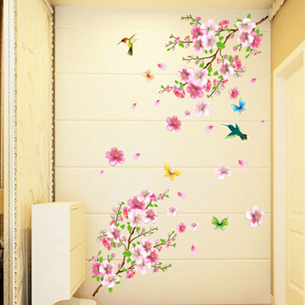 Beautiful Flower Peach blossom Birds Art PVC Wall Stickers Removable Home.l8
