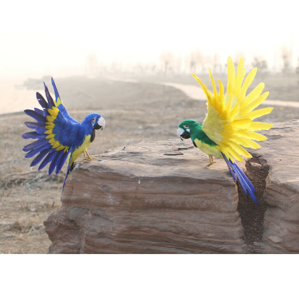 Lifelike Artificial Bird Feather Birds Parrot Blue Yard Garden Lawn Decor