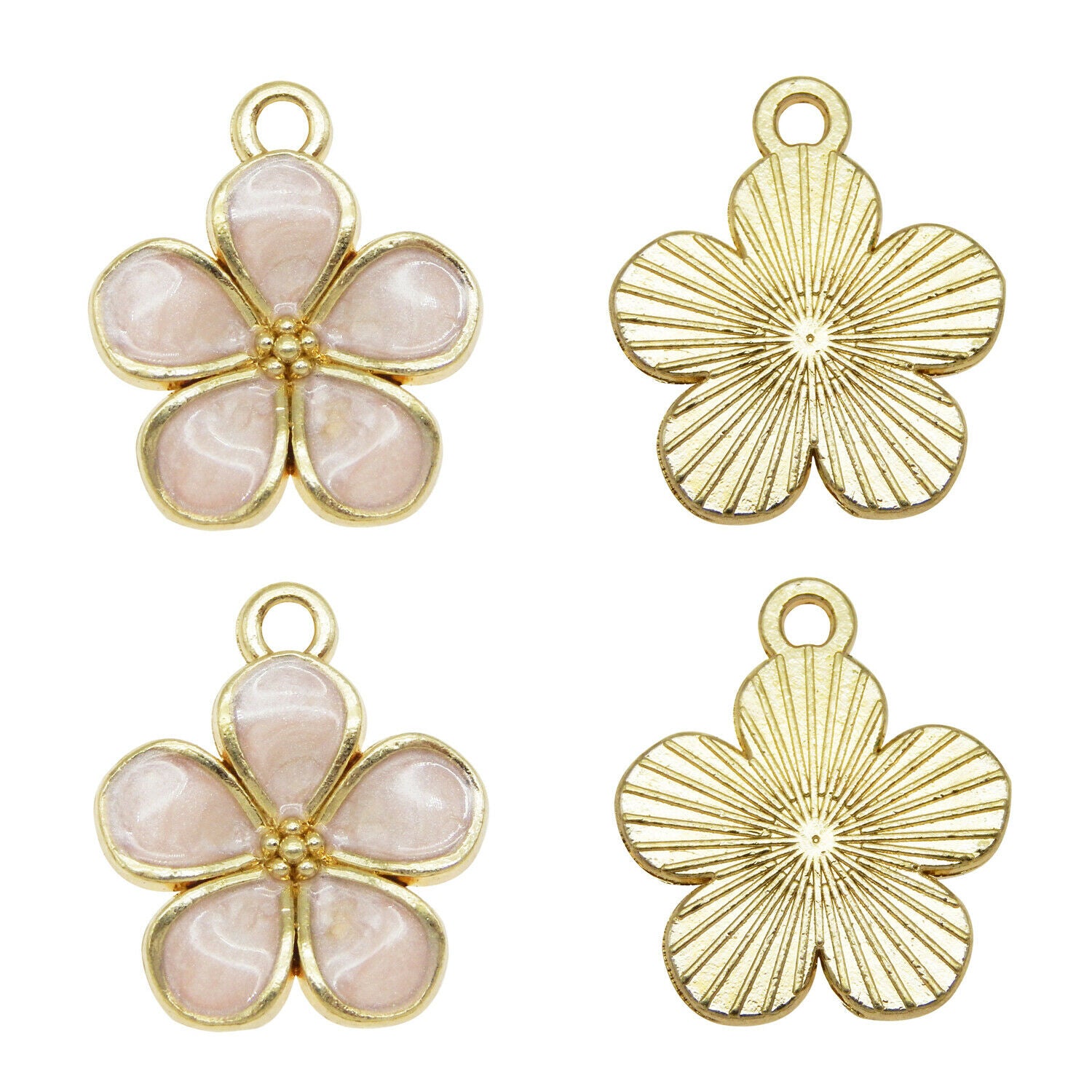 16 pcs Pink Flower Enamel Charm Alloy Pendant Jewelry Making Drop Dangle 16*14mm