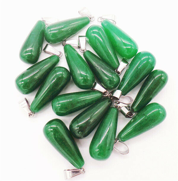 100Pcs 25x10mm Green Malay Jade Teardrop Pendant Bead DIY Jewelry Making HH8285