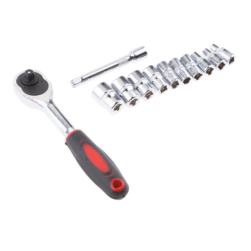 12-Pieces 1/4-inch Drive Quick Release Ratchet and Cr-V Metric Sockets Sets