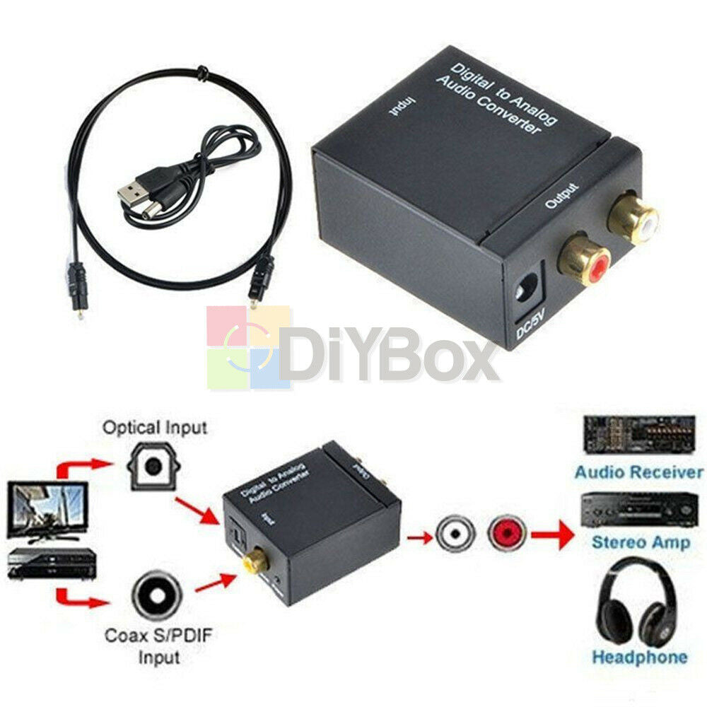 Optical Coaxial Toslink Digital to Analog Audio Converter Adapter RCA L/R 3.5mm