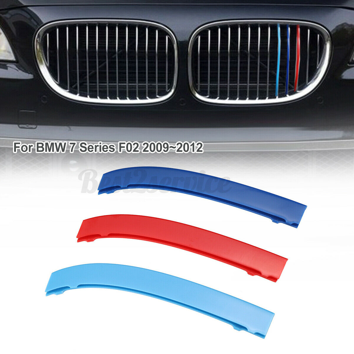3pcs Front Grille Grill Insert Cover Strips Clip Trim For BMW 7 Series F02 09-12