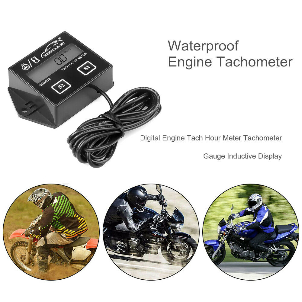 Tach Hour Meter Tachometer Gauge Engine RPM LCD Display For Motorcycle Motor