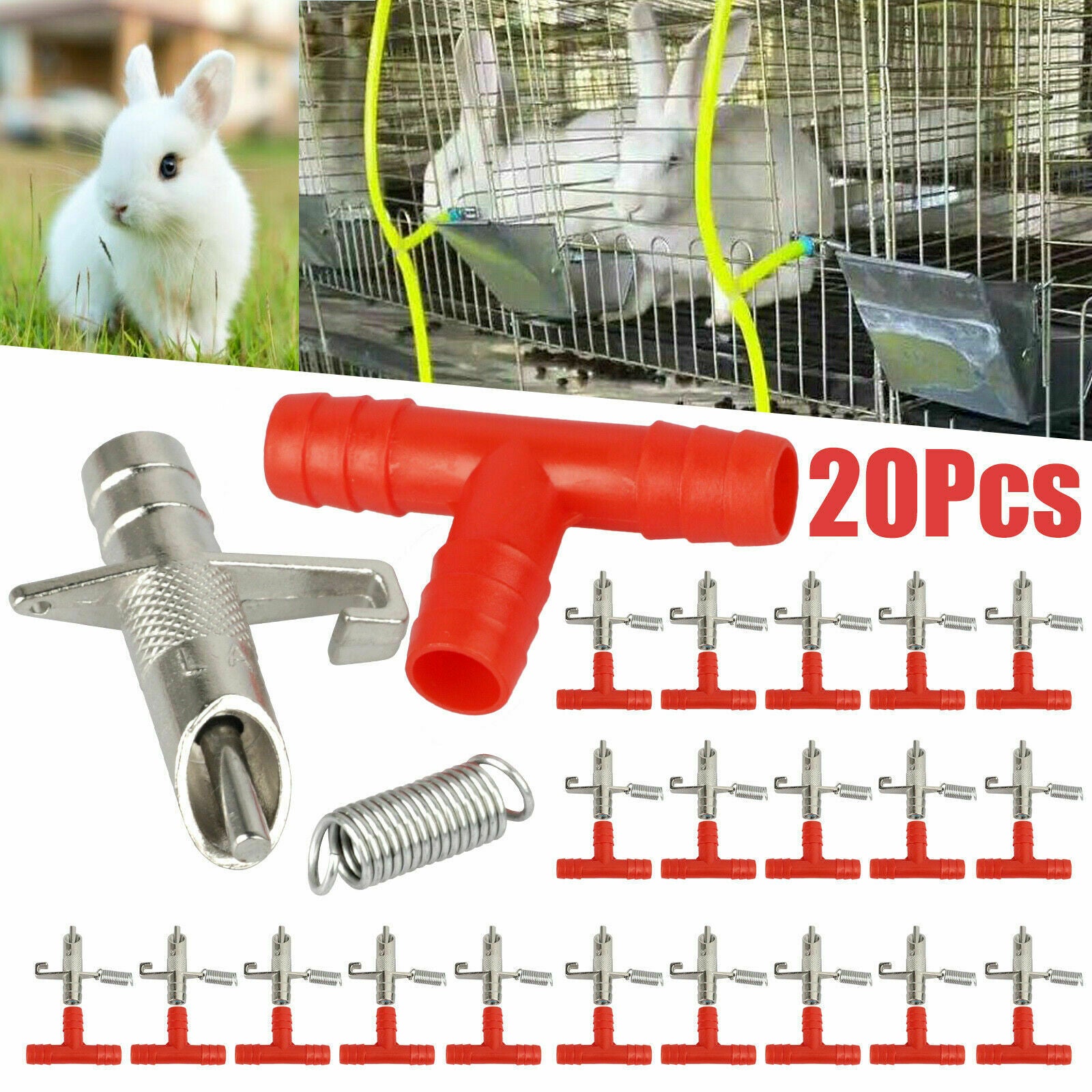 20PCS Rabbit Water Nipple Drinker Feeders Automatic Waterer Fountain for Ferrets