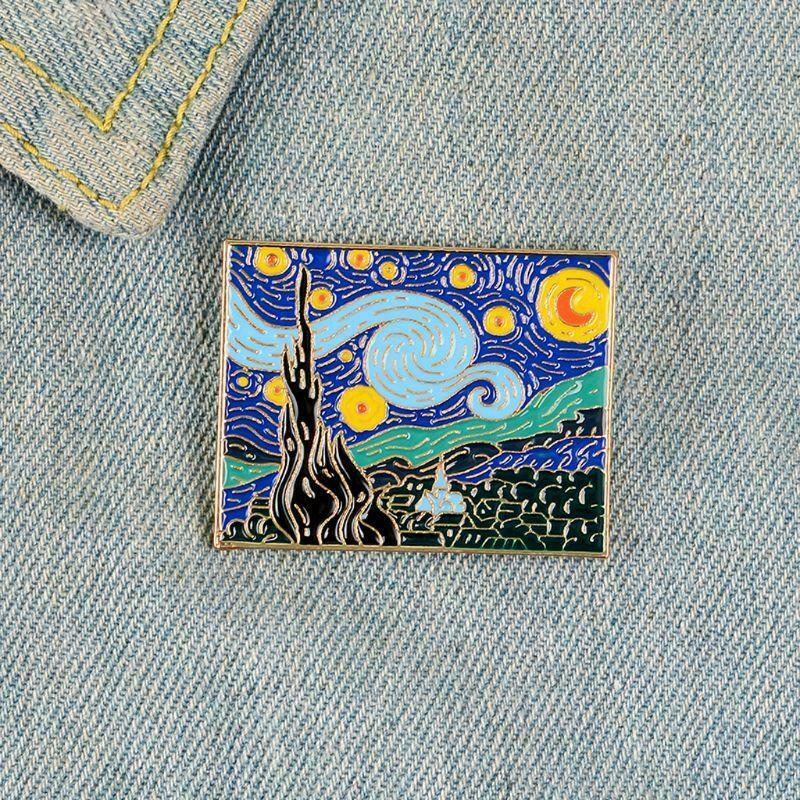 Artist Van Gogh Starry Night Painting Brooch Enamel Lapel Pin Fashion Jewelry