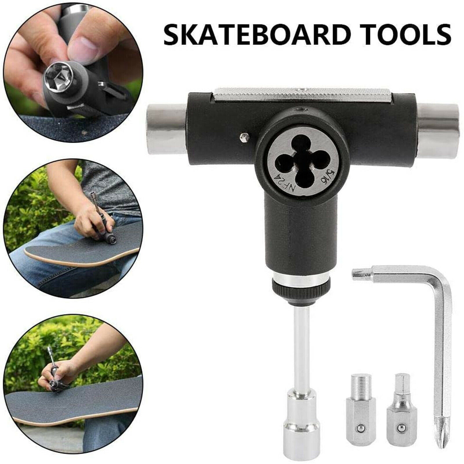 All In One Skateboard Roller Skate Longboard T Tool Wrench Spanner Black