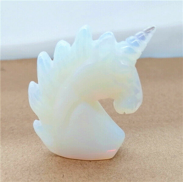 30g 50x38x12mm White Opal Carved Unicorn Decoration Statue Crafts Decor HH7542