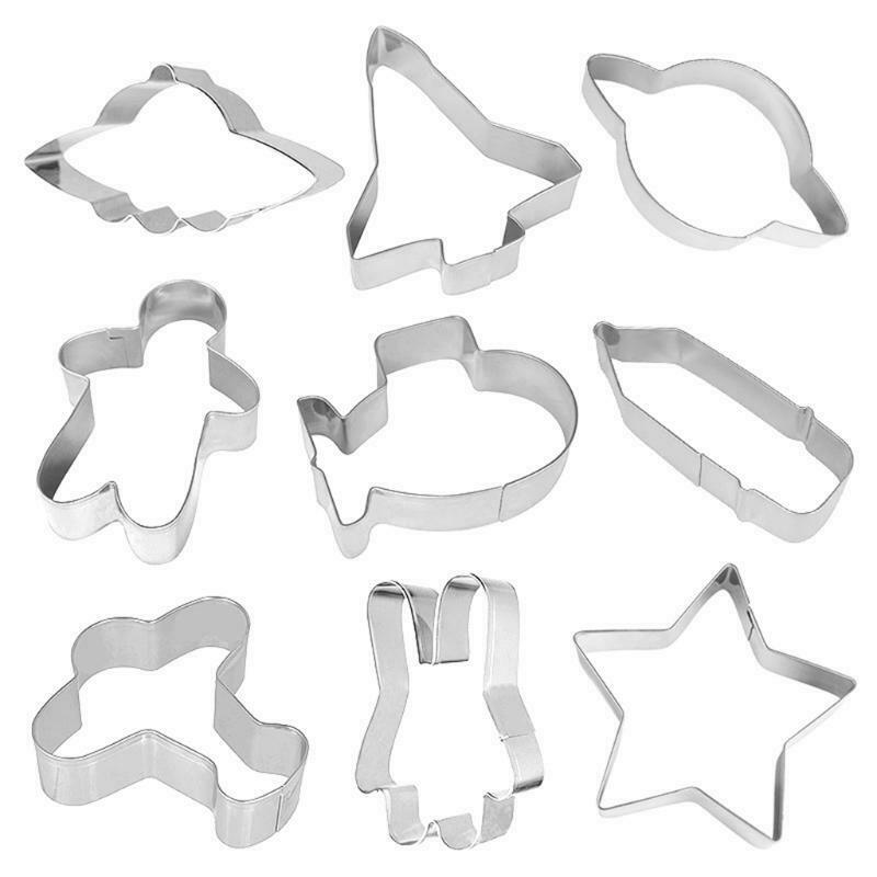 9pcs Space Series Cookie Cutter Stainless Steel Universe Theme Plane DIY Pastry