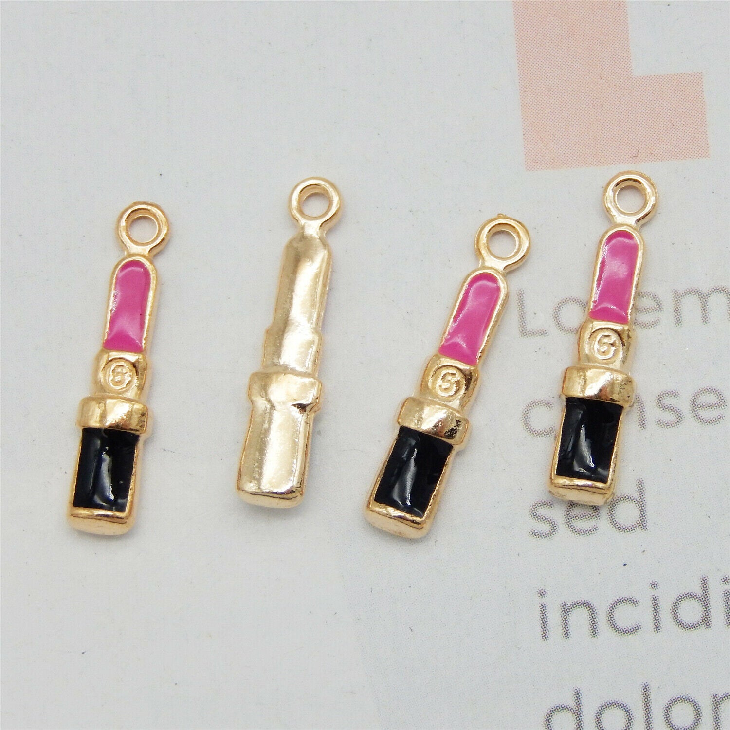 30PCS 19x4mm Mixed Colors Alloy Enamel Rose Lipstick Charms Pendant DIY Findings