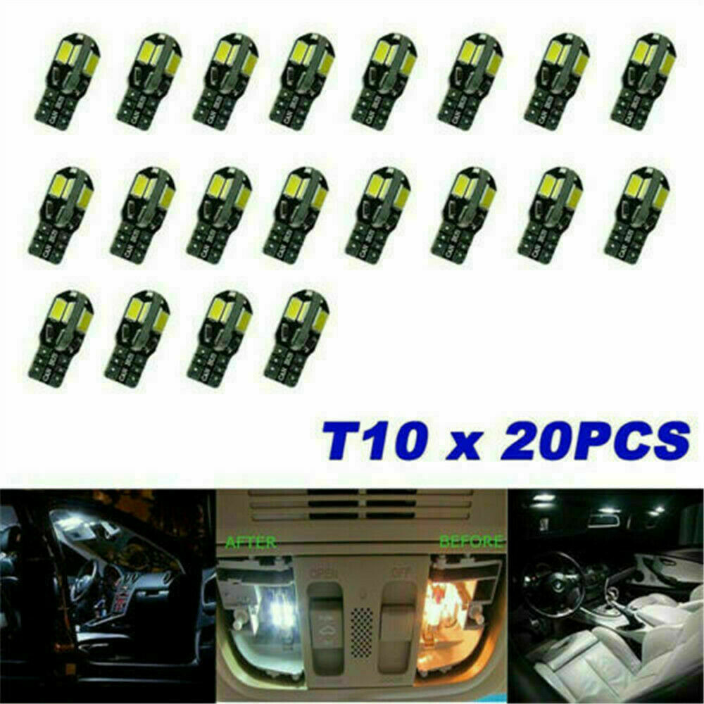 20PC T10 6500K White LED Car Canbus Error Free Light Bulb Lamps 5730 168 194 W5W