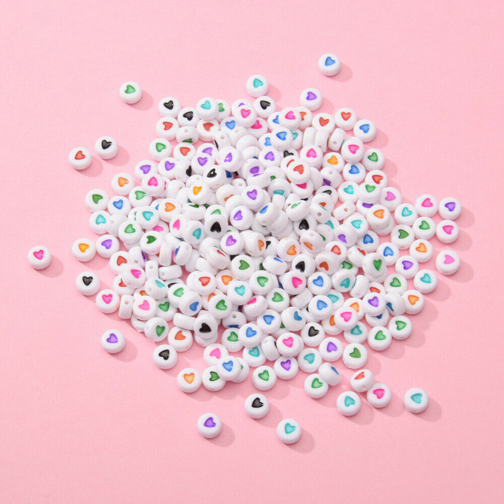 Lot of 200 Bulk Acrylic Heart Craft Beads Bracelet Pendant Making Spacers 7x4mm