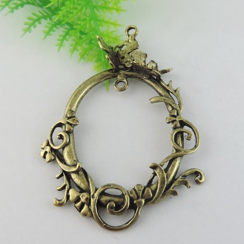 5PCS Antiqued Style Bronze Alloy Butterfly Circle Pendant Jewelry Findings 38971