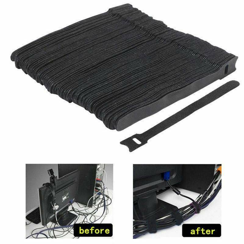 Lot 50pcs Reusable Nylon Strap Hook and Loop Cable Cord Ties Tidy Organiser
