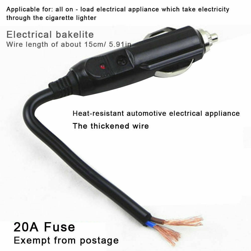 Hot 12V Male Car Cigarette Lighter Socket Plug Connector With Fuse Red LED New