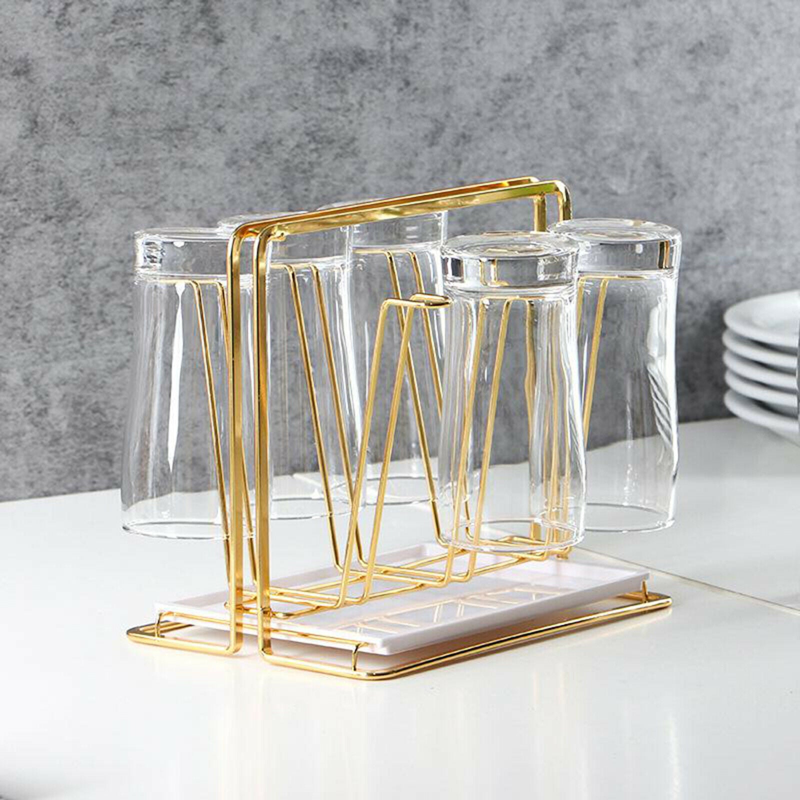 Luxury Golden Cup Drying Rack Hooks Drainer Holder Glasses Bottles Organizer