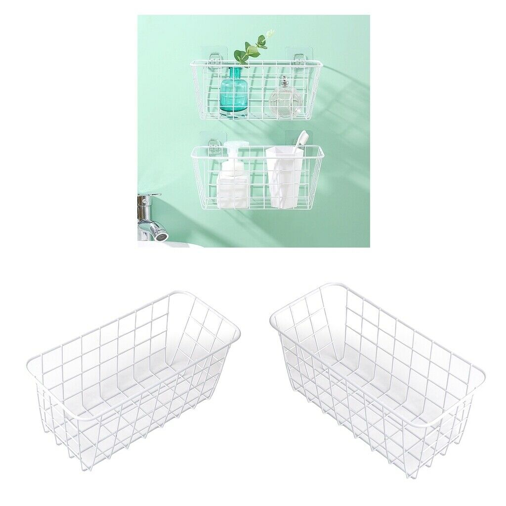 Set of 2 Metal Bathroom Basket Display Storage Shelf Pantry Kitchen White