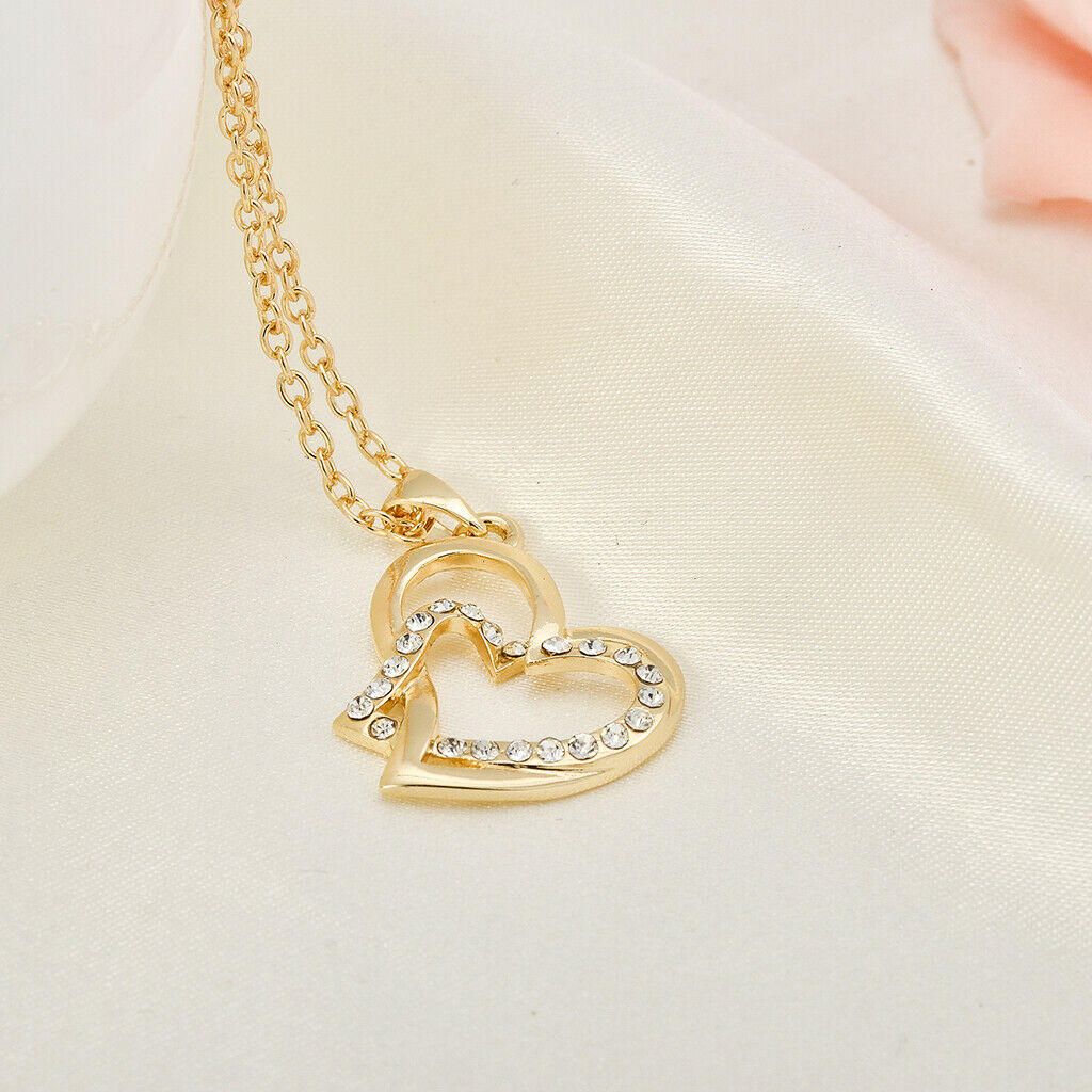 Romantic Wedding Double Heart Crystal Necklace Clavicle Chain Jewelry Gifts