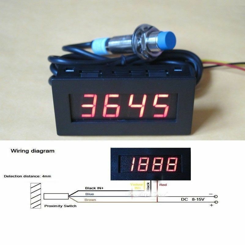 Digital LED Punch Tachometer Speed Meter Hall Proximity Switch Sensor red (L99)