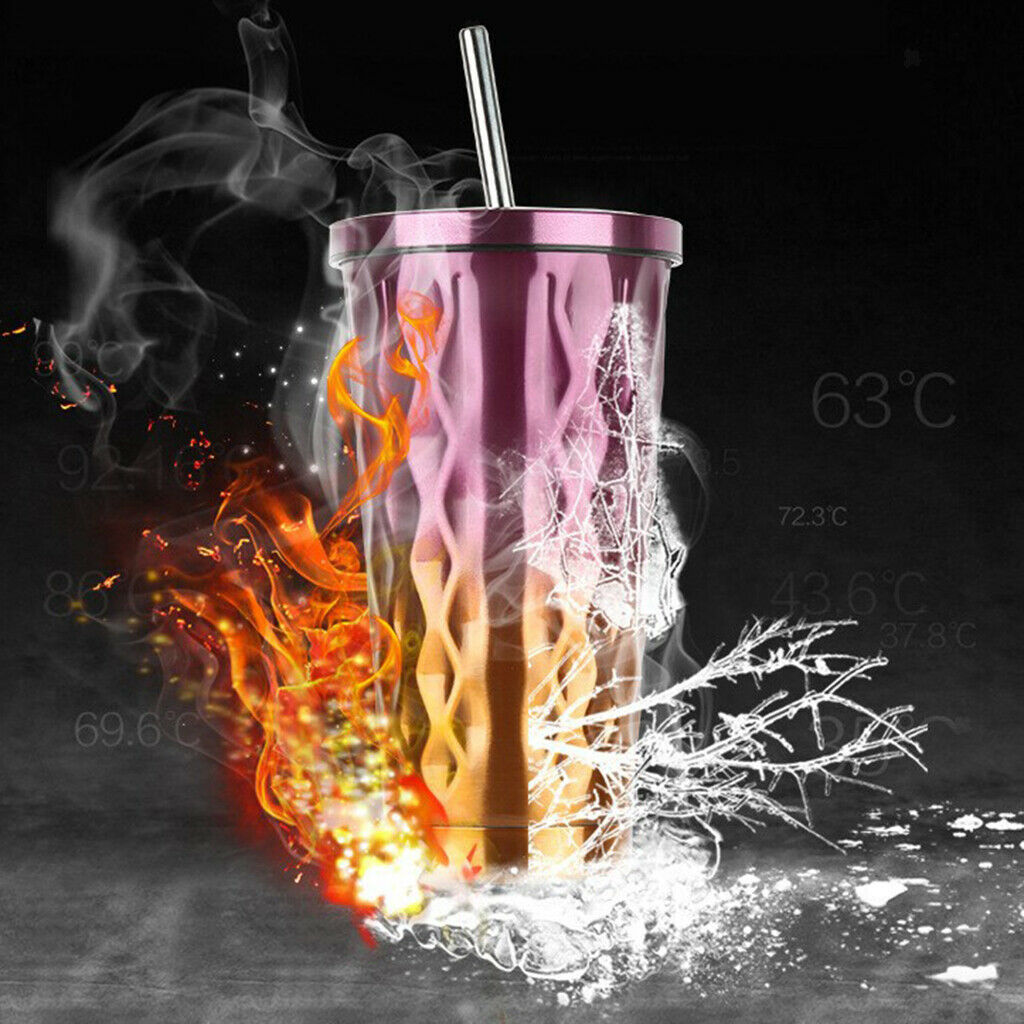 Stainless Steel Insulated Coffee Tumbler Cup Mug with Lid and Straw Purple