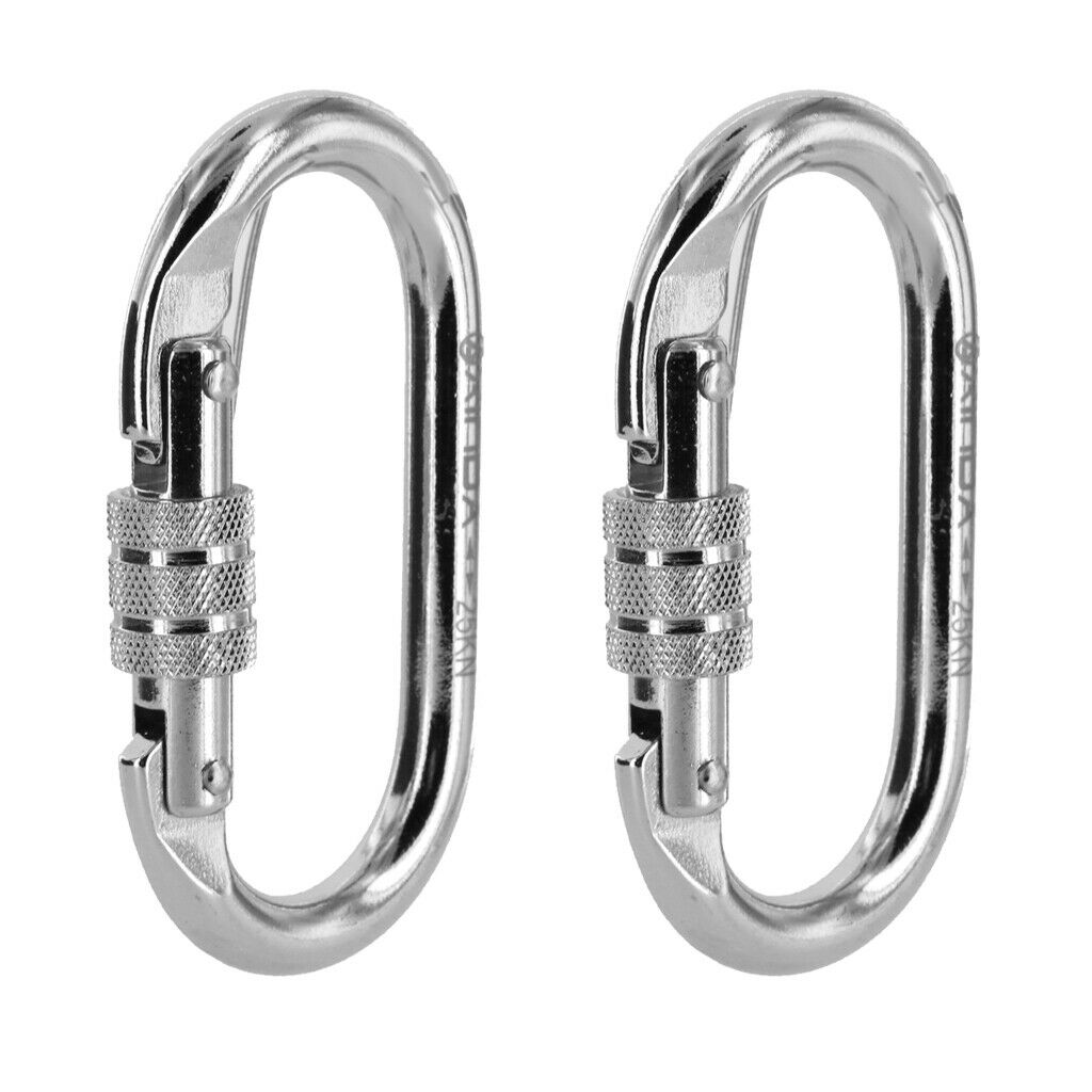 2x 25KN Rock Climbing Rappelling Gear Steel CARABINER Screw Locking Equipment