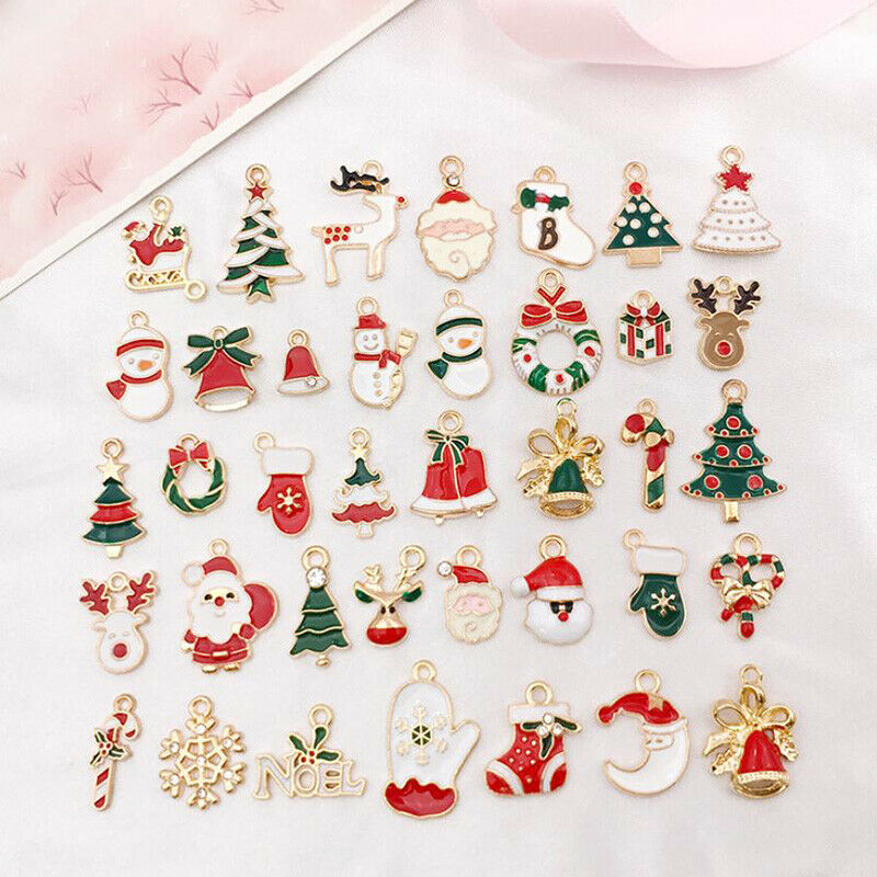 38Pcs Mixed Christmas Charms Enamel Pendants DIY Bracelet Jewelry Making Cry Tt