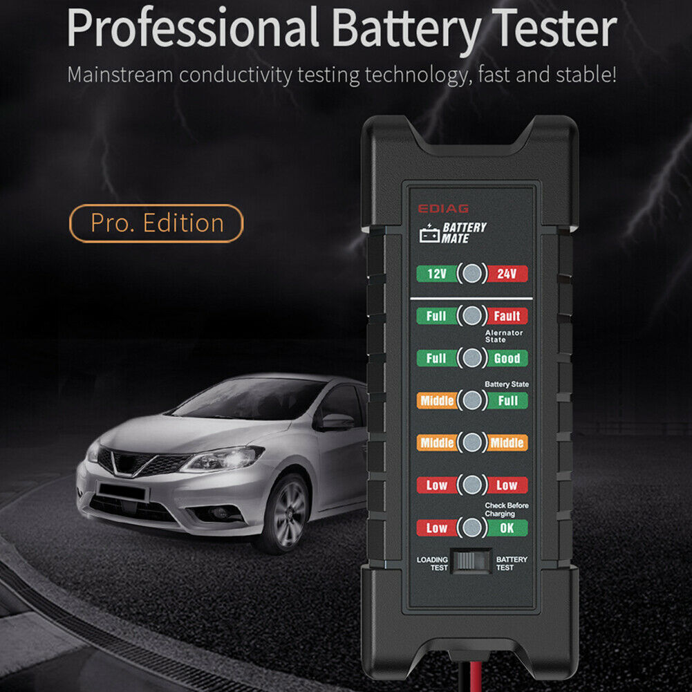 Car Battery Tester 12V/24V Digital Alternator 6 LED Light Auto Battery Analyzer
