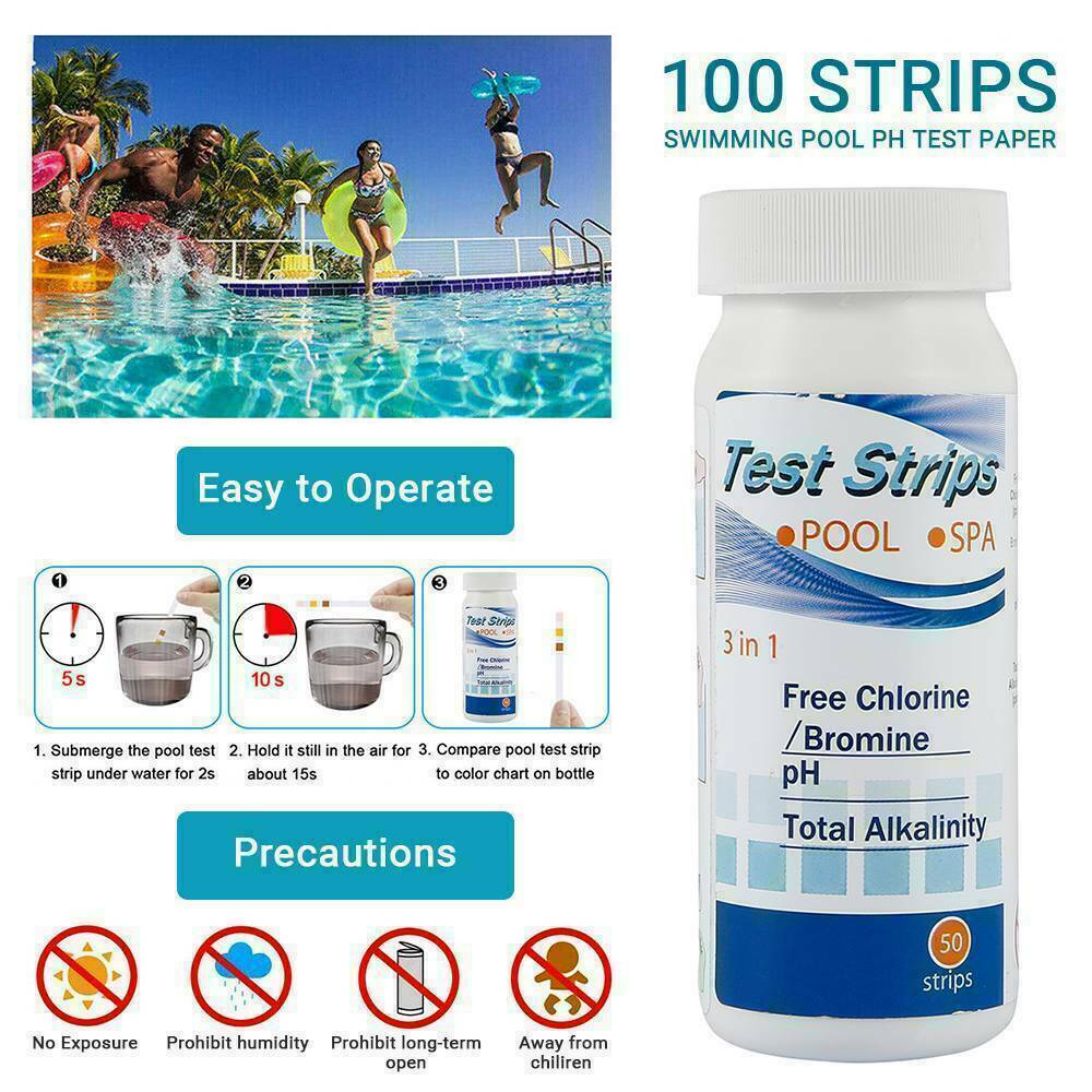 2 Bottle 100 Chlorine Dip Test Strips Hot Tub SPA Swimming Pool PH Tester Paper