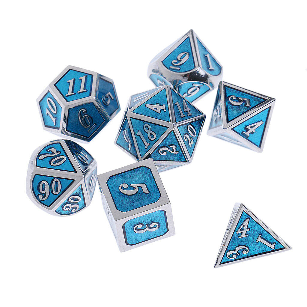 7 Set Metal Polyhedral Dice for  DND +Dice Cup Black #C