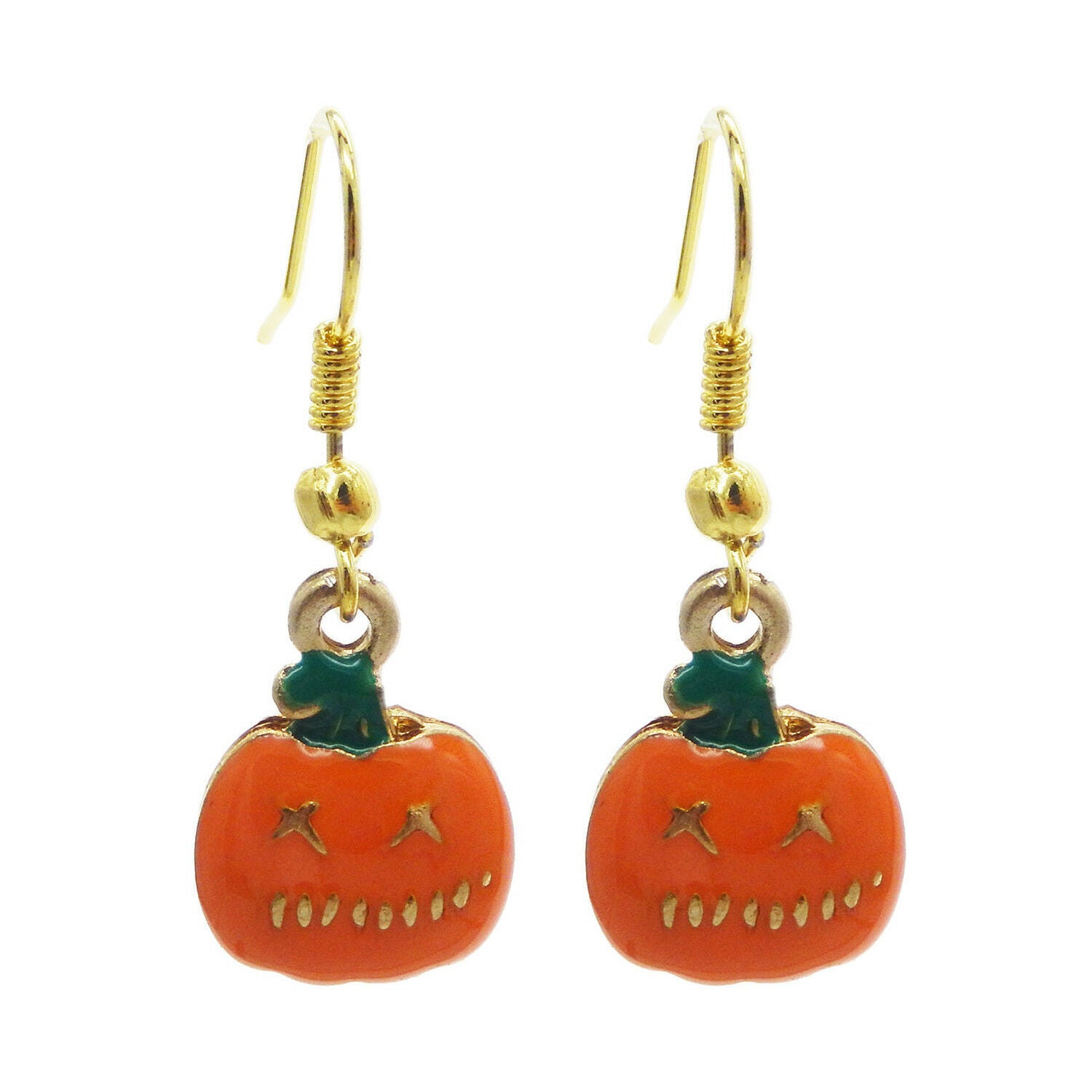 1 Pair Halloween Enamel Metal Pumpkin Charm Dangle Earrings Handmade Jewelry