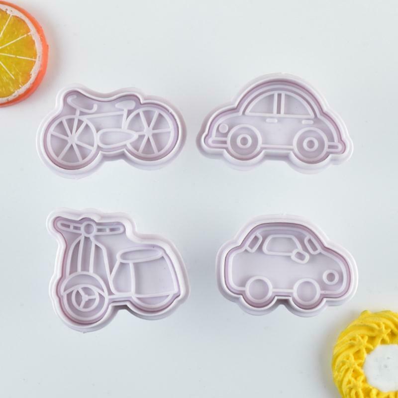 8pcs Bicycle Car Pattern Plastic Baking Mold Kitchen Biscuit Cookie Cutter Mould