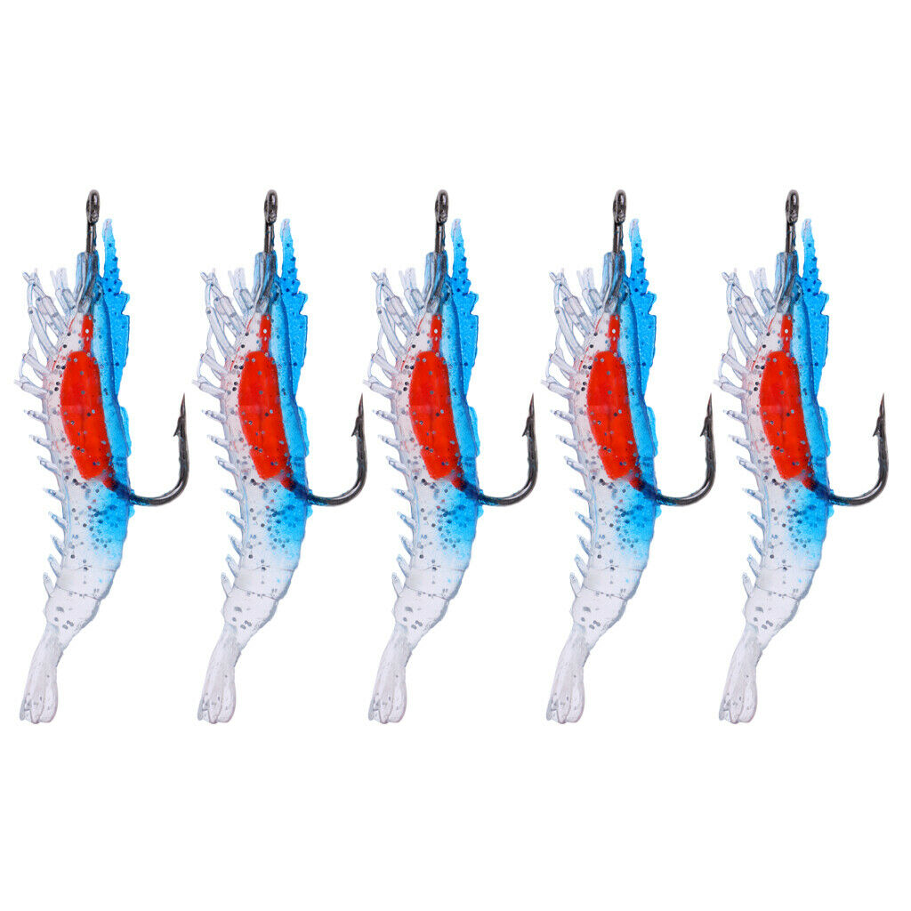 5Pcs Creative Shrimp Style Soft Prawn Lures Simulation Hook Baits Blue