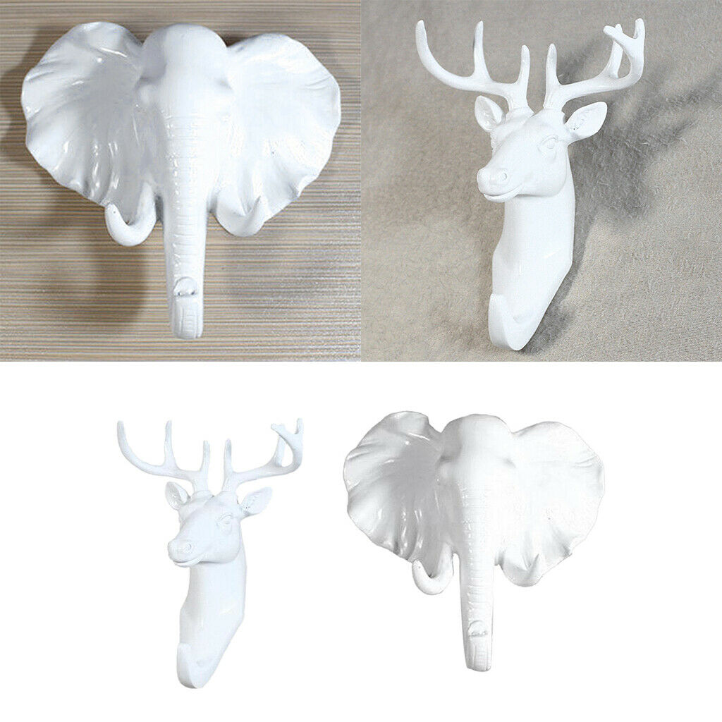 Set of 2, Elephant Deer Single Wall Hook / Hanger, Animal Hooks Heavy Duty,