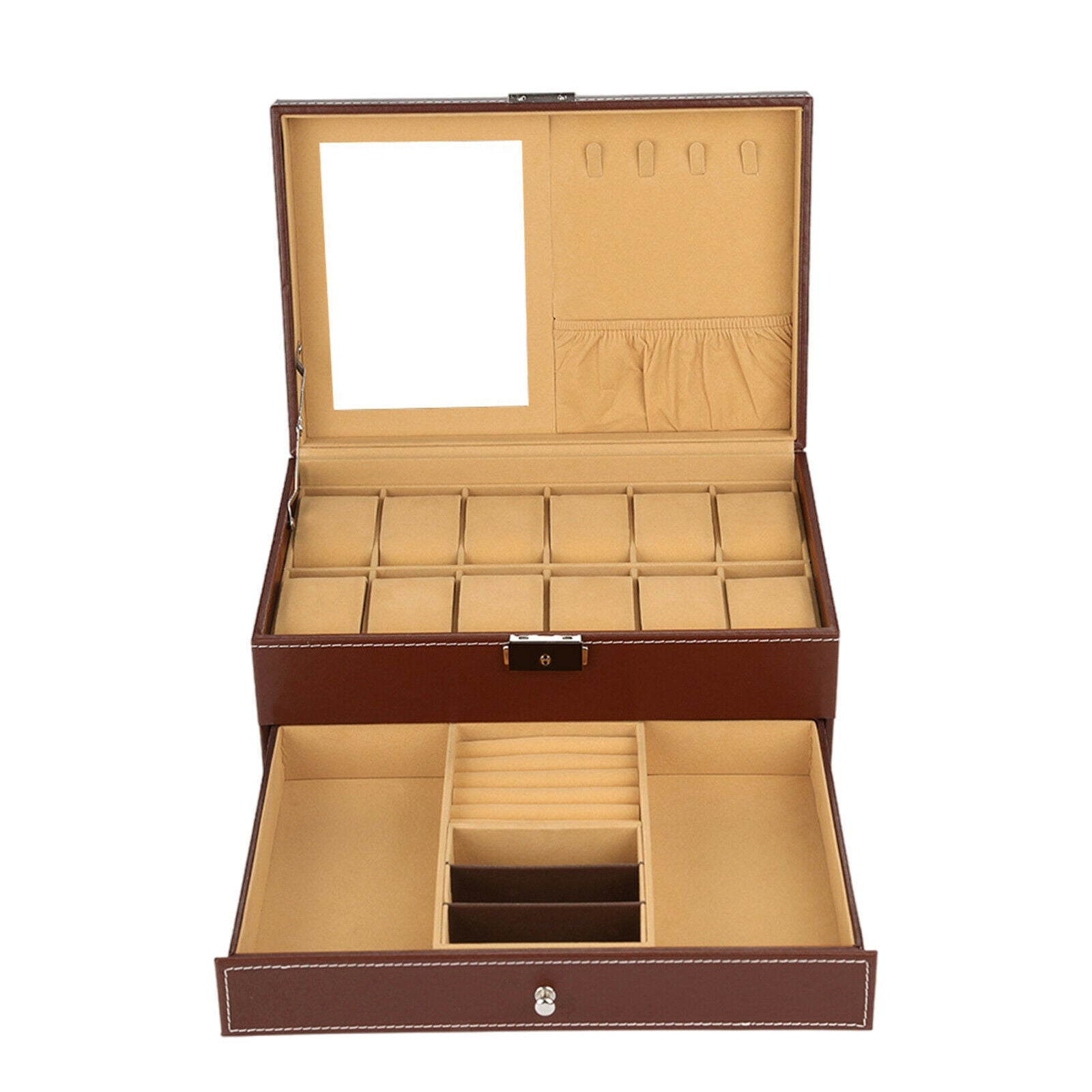 Jewelry Storage Box Double Layer PU Leather Storage Case for Watches Actors