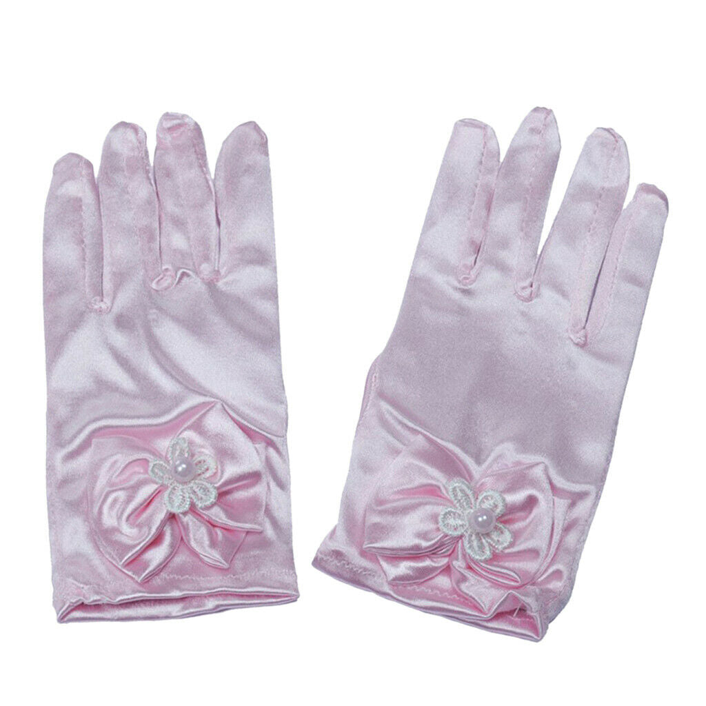 3 Pairs Elastic Bow Flower Girls Bridal Party Dance Dress Up Gloves Costumes